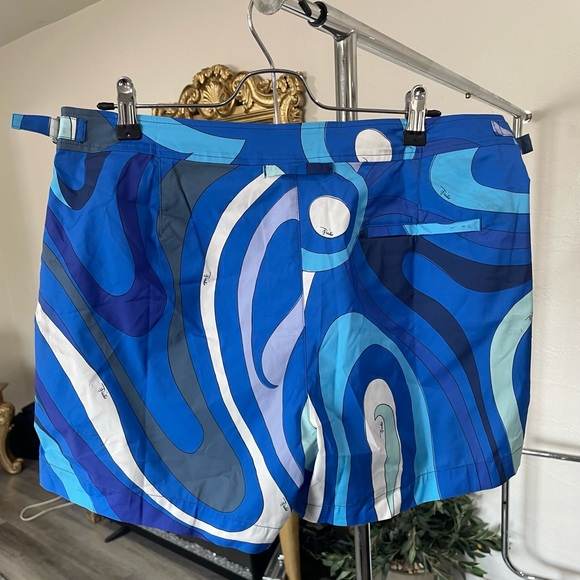 Emilio Pucci Blue and Gray Board Shorts with Wave Pattern - Picture 4 of 5